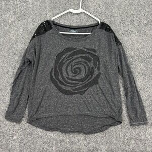 Silver Jeans Shirt Womens Medium Gray Long Sleeve Rose Top City Casual Logo